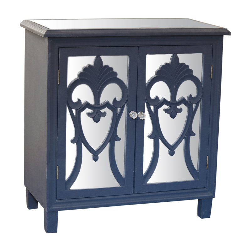 One Allium Way® White Mirrored 2 Door Accent Wood Storage